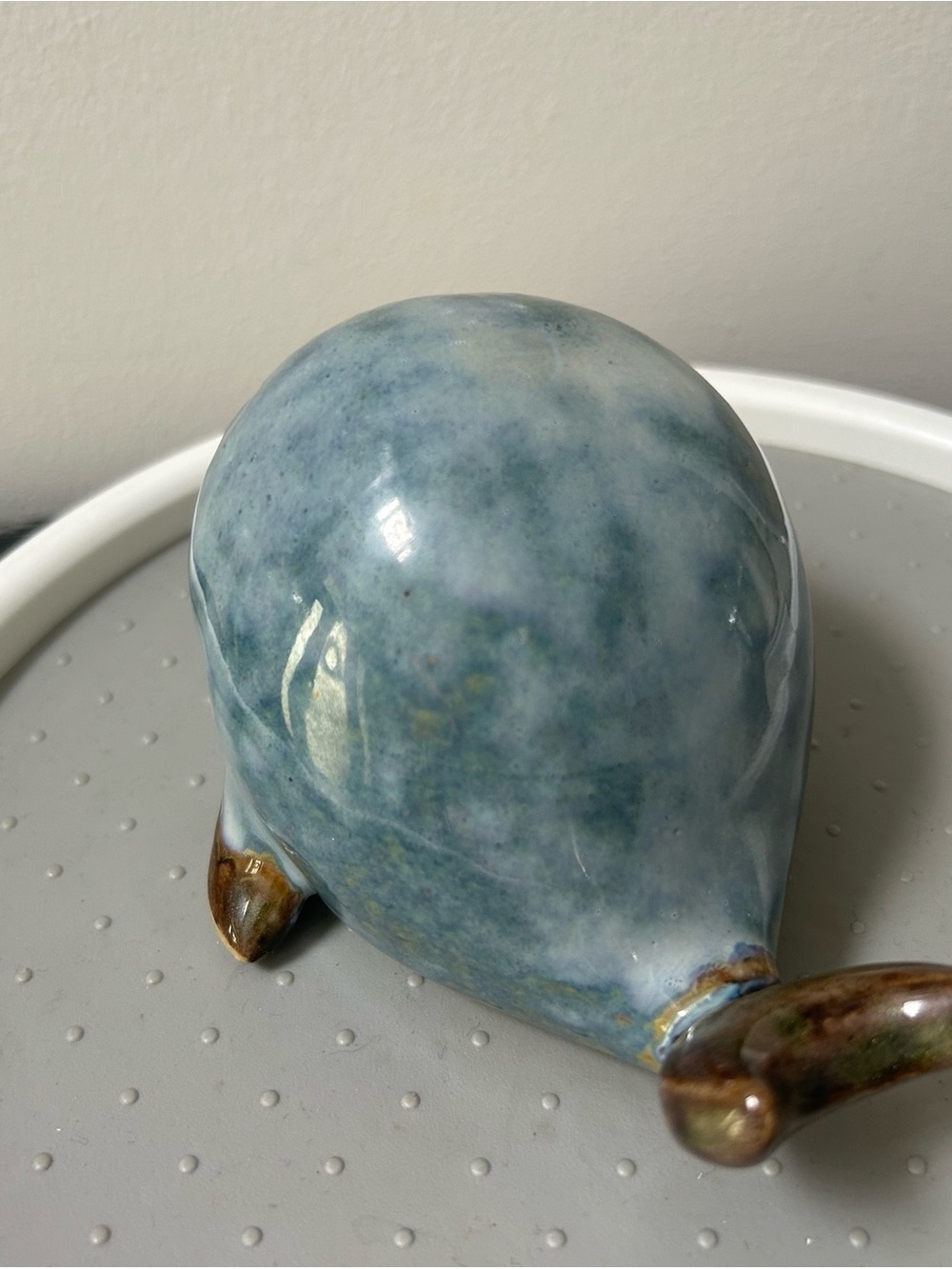 Whale Figurine Happy Pottery Glazed Ceramic Home Decor Blue Brown 5” - Picture 8 of 12